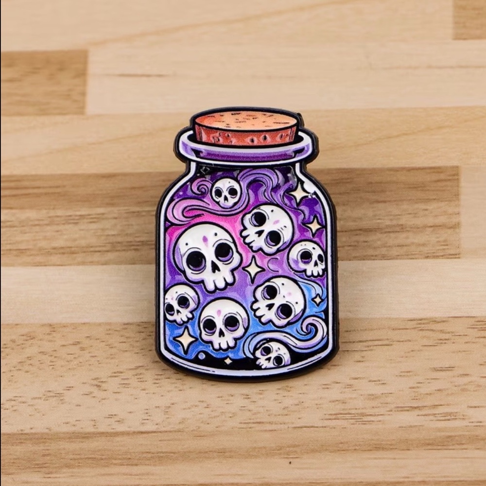 Skull Potion Jar Enamel Pin - Purple & Blue